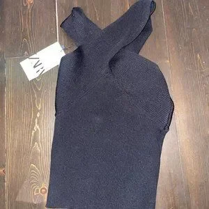 Zara | Tops | Nwt Zara Black Cross Neck Rivers Tank Top
